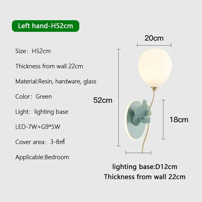 Green resin wall lamp with gold cartoon bear balloon design and glass shade led lighting fixture for children bedroom decorbites cartoon bear