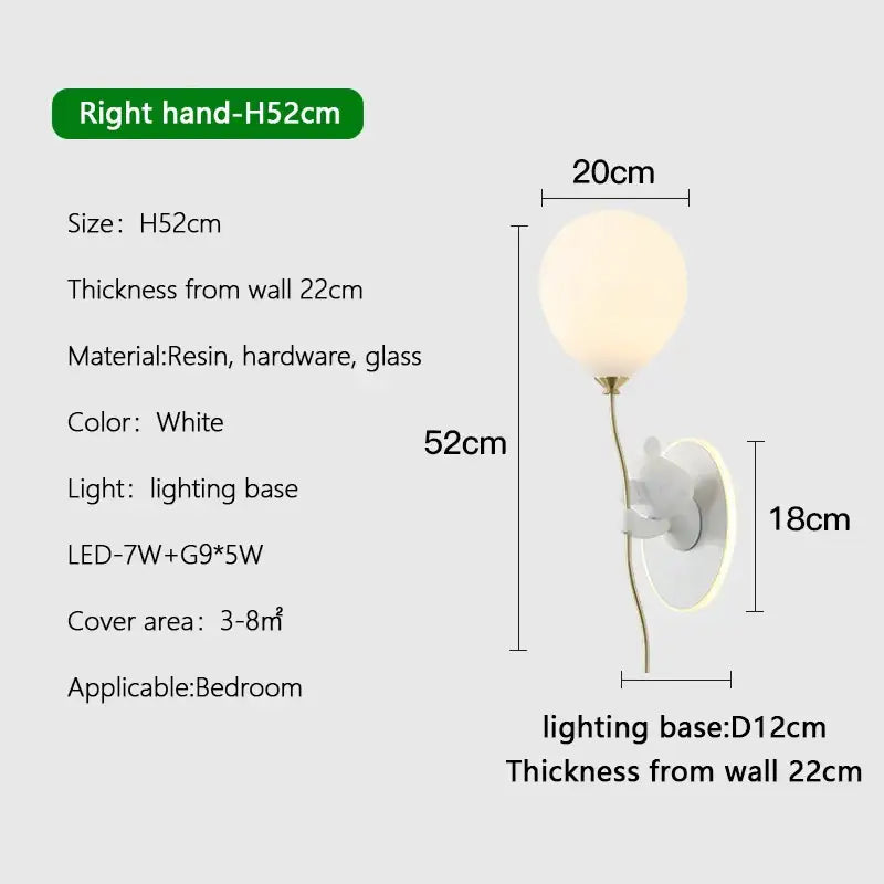 White resin cartoon bear balloon wall lamp with gold-toned stem and base for decorbites cartoon bear bedroom decorbites wall lamp