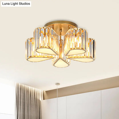 DecorBites™ DecorBites™ Gold Carved Crystal Semi-Flush Ceiling Lamp with Oval/Teardrop Design and 5 Lights