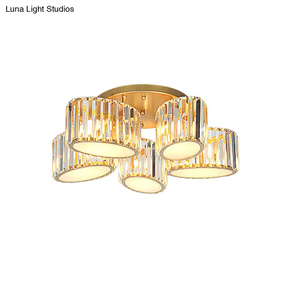 DecorBites™ DecorBites™ Gold Carved Crystal Semi-Flush Ceiling Lamp with Oval/Teardrop Design and 5 Lights