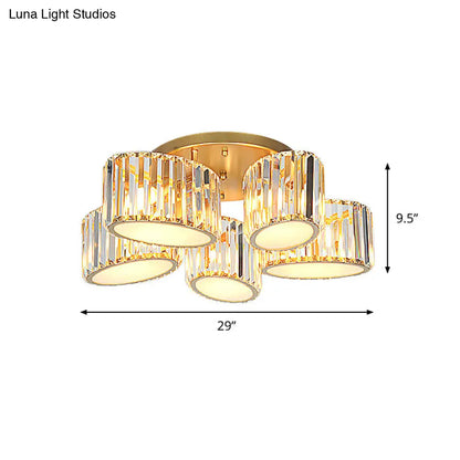 DecorBites™ DecorBites™ Gold Carved Crystal Semi-Flush Ceiling Lamp with Oval/Teardrop Design and 5 Lights