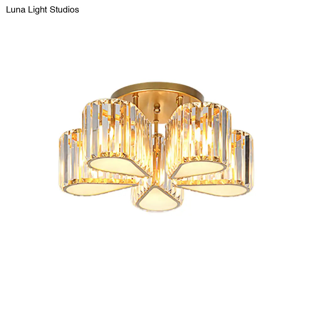 DecorBites™ DecorBites™ Gold Carved Crystal Semi-Flush Ceiling Lamp with Oval/Teardrop Design and 5 Lights