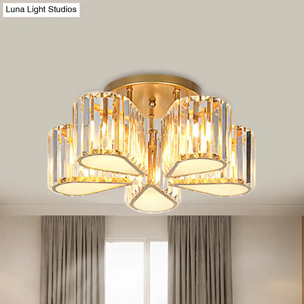 DecorBites™ DecorBites™ Gold Carved Crystal Semi-Flush Ceiling Lamp with Oval/Teardrop Design and 5 Lights