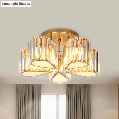 DecorBites™ DecorBites™ Gold Carved Crystal Semi-Flush Ceiling Lamp with Oval/Teardrop Design and 5 Lights