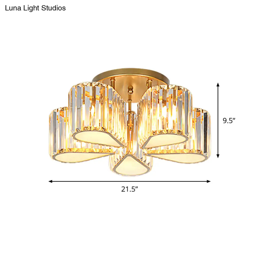 DecorBites™ DecorBites™ Gold Carved Crystal Semi-Flush Ceiling Lamp with Oval/Teardrop Design and 5 Lights