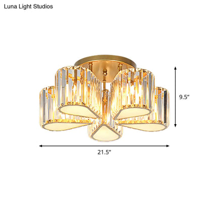 DecorBites™ DecorBites™ Gold Carved Crystal Semi-Flush Ceiling Lamp with Oval/Teardrop Design and 5 Lights