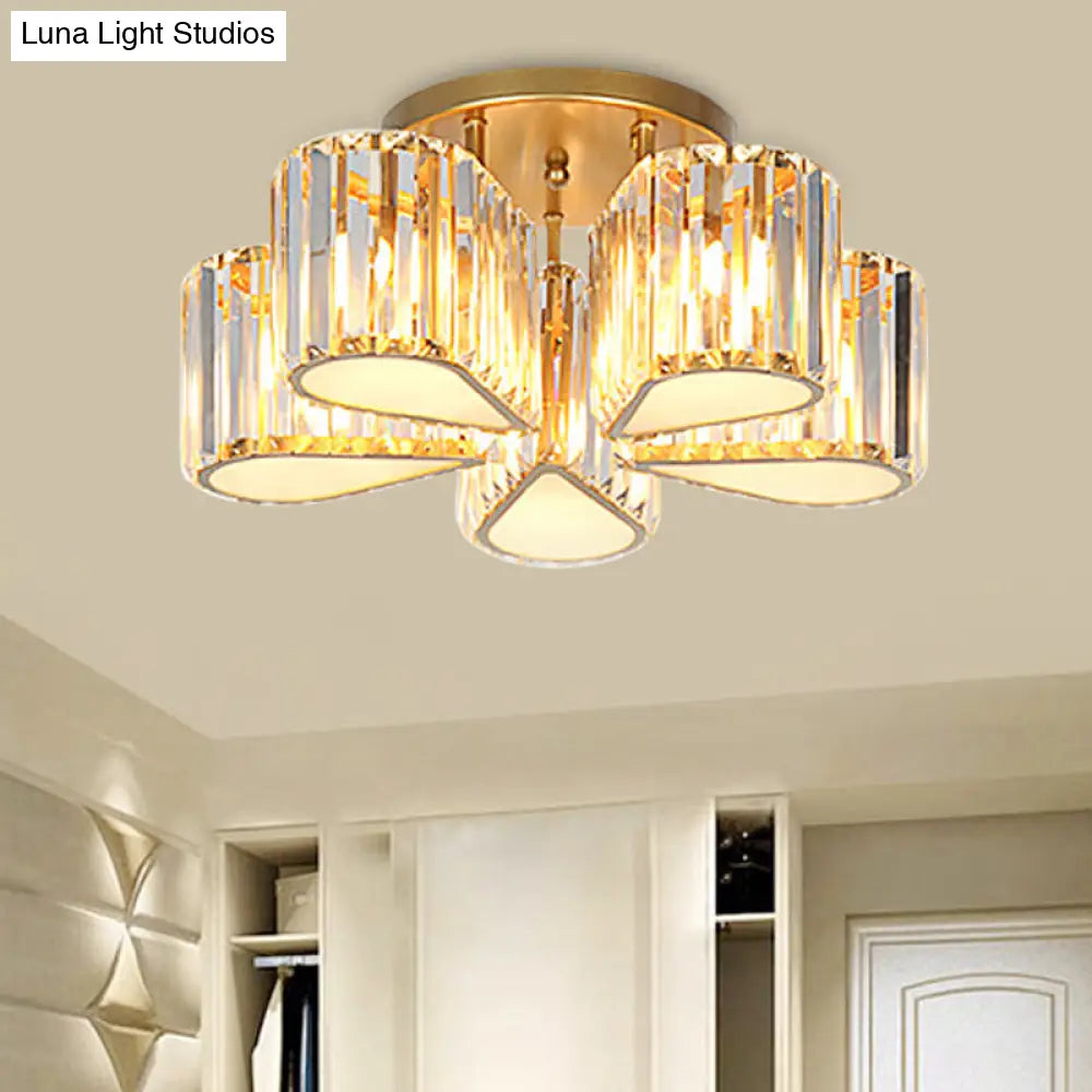 DecorBites™ DecorBites™ Gold Carved Crystal Semi-Flush Ceiling Lamp with Oval/Teardrop Design and 5 Lights