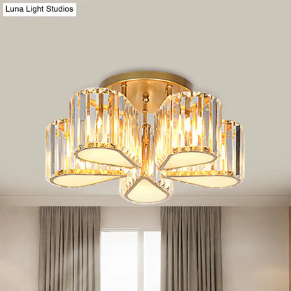DecorBites™ DecorBites™ Gold Carved Crystal Semi-Flush Ceiling Lamp with Oval/Teardrop Design and 5 Lights