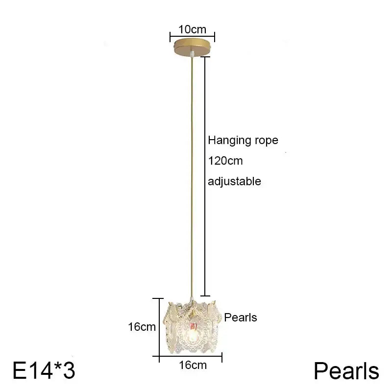 Gold carved glass pearl chandelier with intricate lace detailing and white pearls, 16cm square pendant light for dining room decorbites carved glass