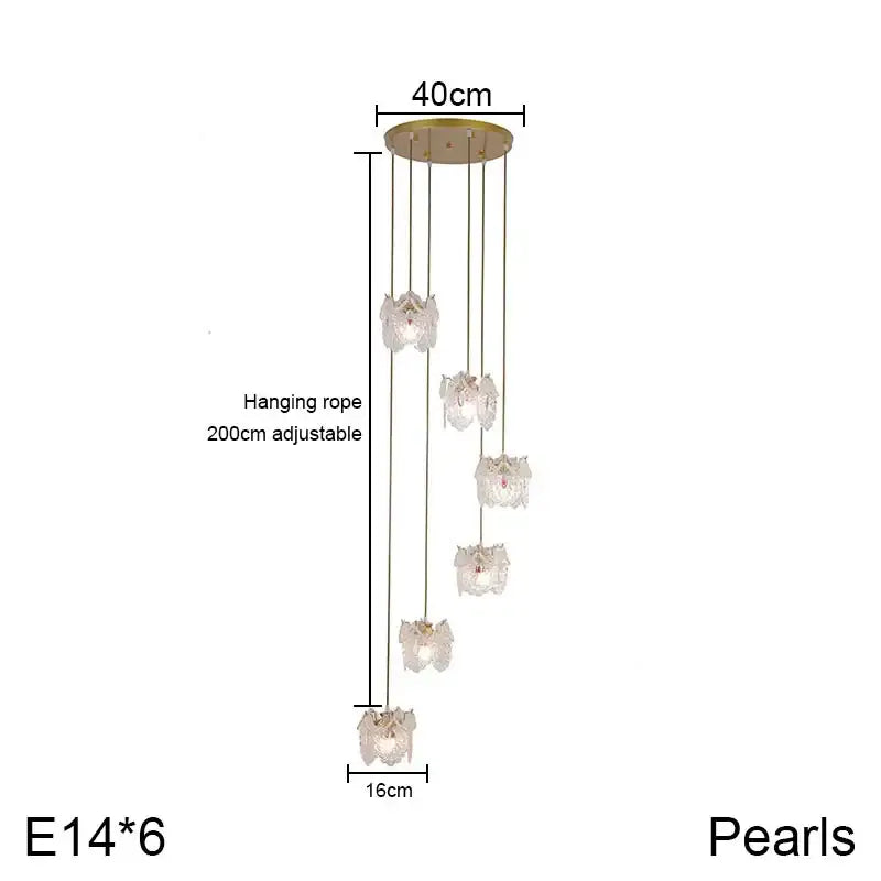 Elegant gold carved glass pearl chandelier with six cascading pendant lights for dining room decorbites carved glass