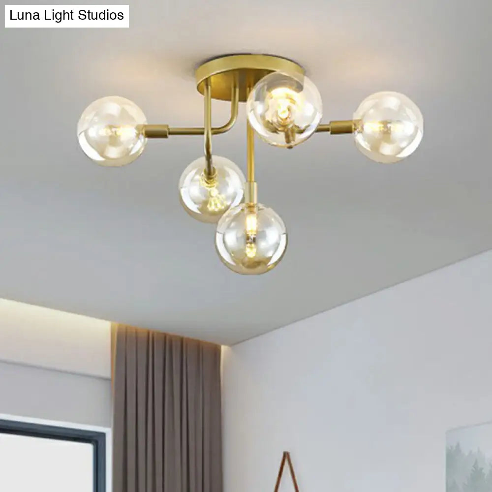 DecorBites™ DecorBites™ Gold Ceiling Semi-Flush Mount Light for Living Room with Ball Glass Design