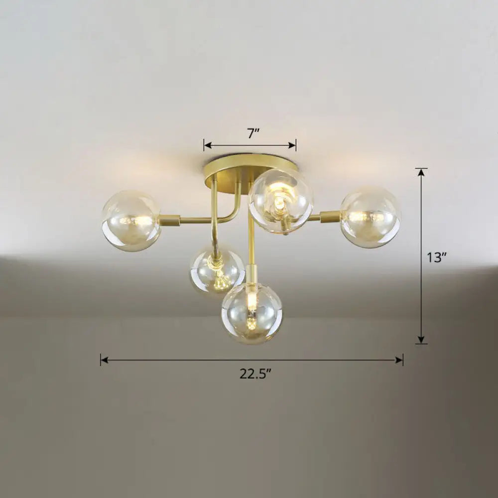 DecorBites™ DecorBites™ Gold Ceiling Semi-Flush Mount Light for Living Room with Ball Glass Design