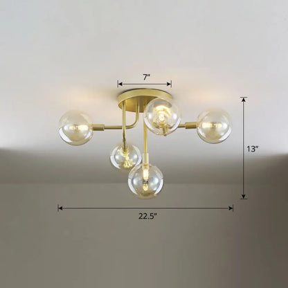 DecorBites™ DecorBites™ Gold Ceiling Semi-Flush Mount Light for Living Room with Ball Glass Design