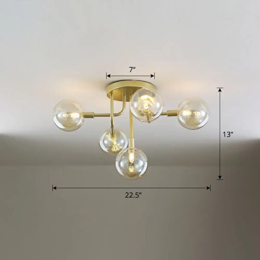 DecorBites™ DecorBites™ Gold Ceiling Semi-Flush Mount Light for Living Room with Ball Glass Design