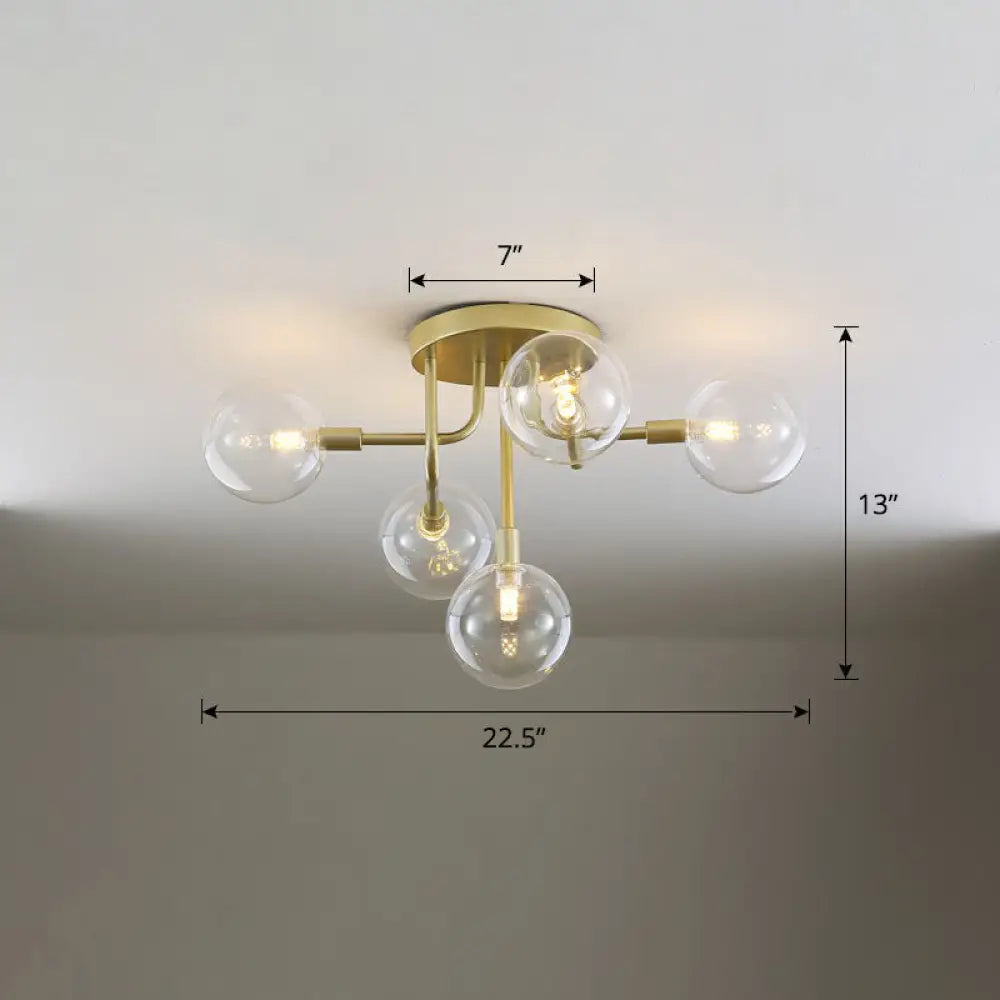 DecorBites™ DecorBites™ Gold Ceiling Semi-Flush Mount Light for Living Room with Ball Glass Design