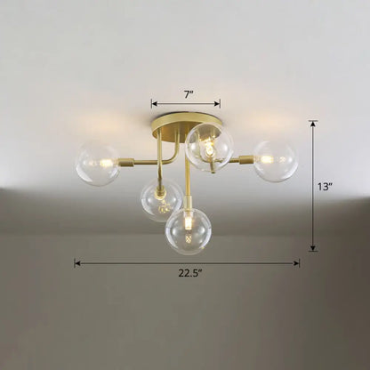 DecorBites™ DecorBites™ Gold Ceiling Semi-Flush Mount Light for Living Room with Ball Glass Design