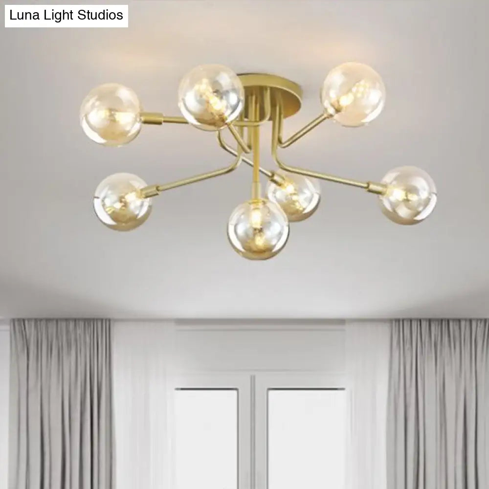 DecorBites™ DecorBites™ Gold Ceiling Semi-Flush Mount Light for Living Room with Ball Glass Design