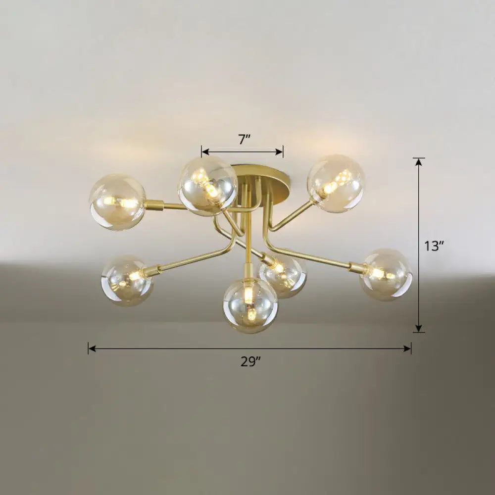 DecorBites™ DecorBites™ Gold Ceiling Semi-Flush Mount Light for Living Room with Ball Glass Design