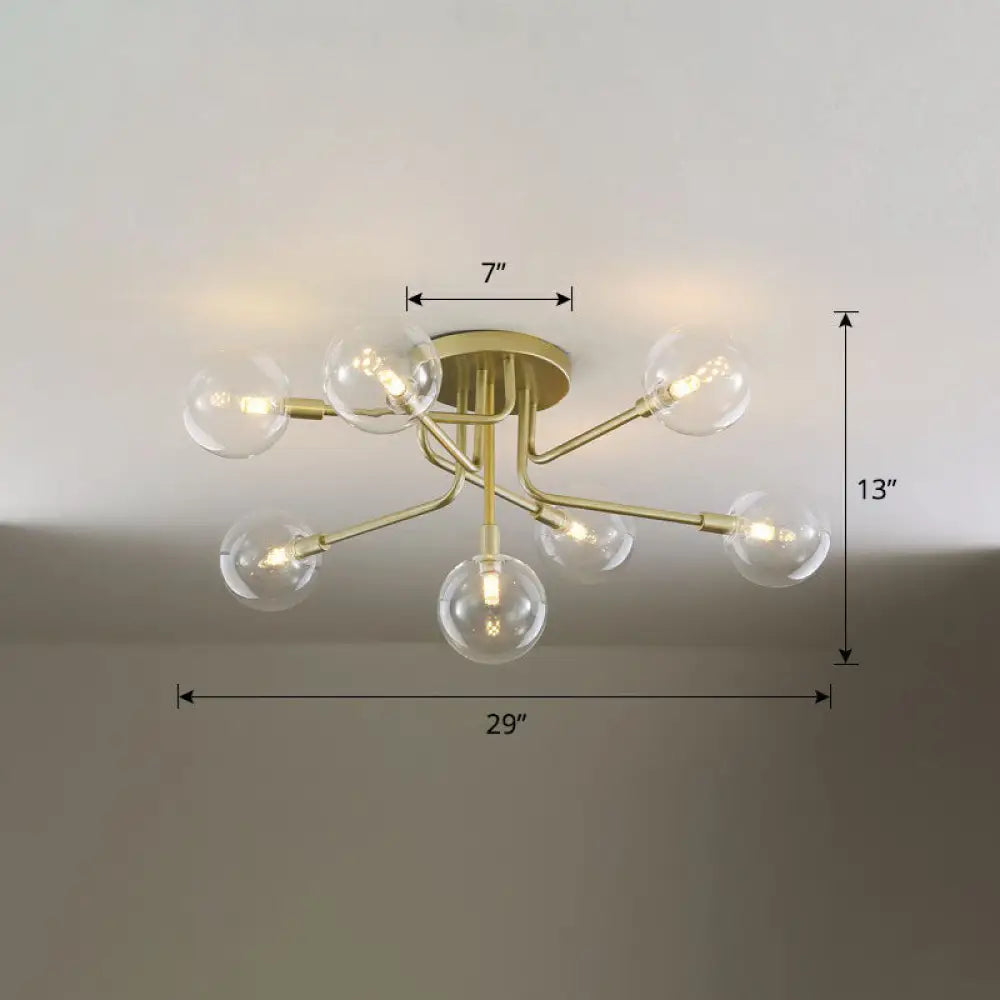 DecorBites™ DecorBites™ Gold Ceiling Semi-Flush Mount Light for Living Room with Ball Glass Design