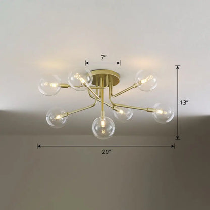 DecorBites™ DecorBites™ Gold Ceiling Semi-Flush Mount Light for Living Room with Ball Glass Design