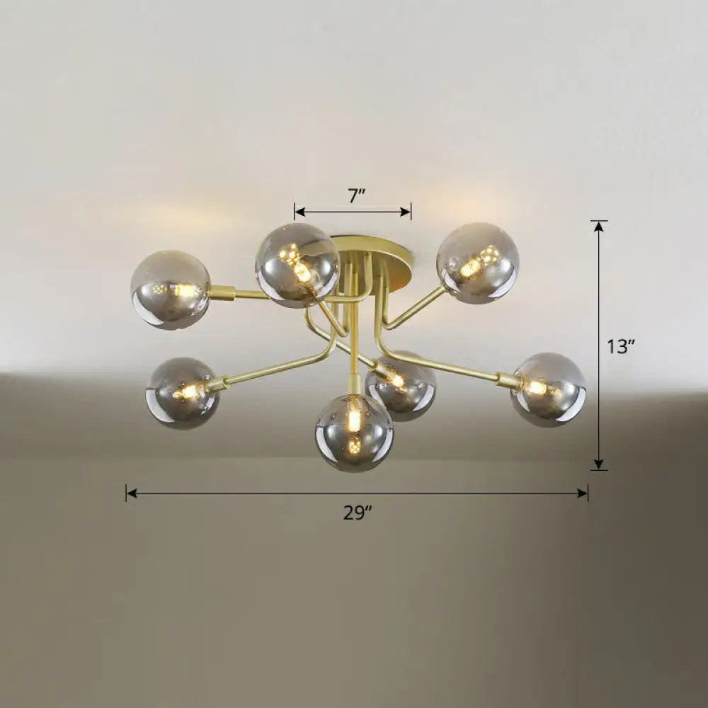 DecorBites™ DecorBites™ Gold Ceiling Semi-Flush Mount Light for Living Room with Ball Glass Design