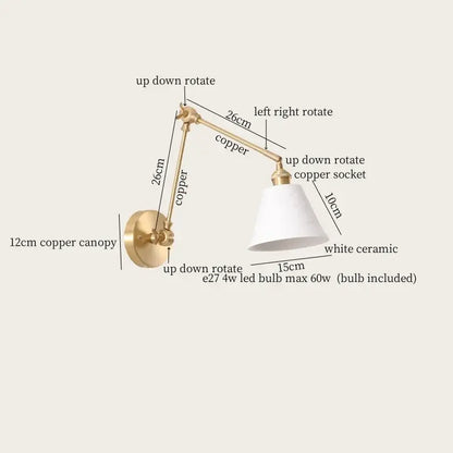 A sleek copper ceramic led wall lamp with a white ceramic shade and adjustable arms for versatile living room decorbites ceramic led lighting