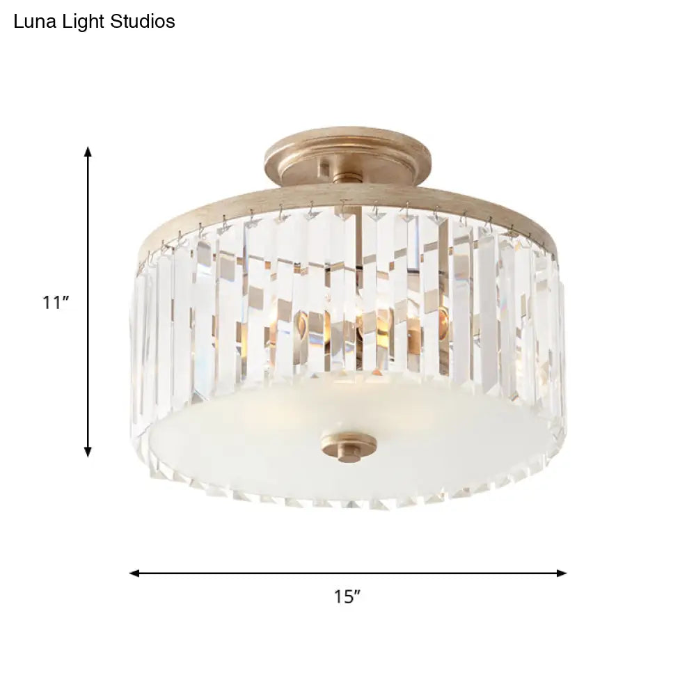DecorBites™ DecorBites™ Gold Circle Crystal Block Semi Flush Mount with Recessed Lighting - 3 Bulbs, Simplicity for Corridors