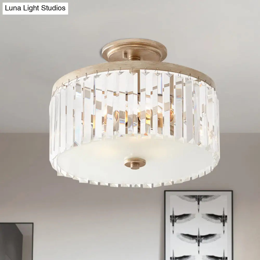 DecorBites™ DecorBites™ Gold Circle Crystal Block Semi Flush Mount with Recessed Lighting - 3 Bulbs, Simplicity for Corridors