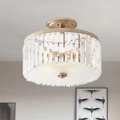 DecorBites™ DecorBites™ Gold Circle Crystal Block Semi Flush Mount with Recessed Lighting - 3 Bulbs, Simplicity for Corridors