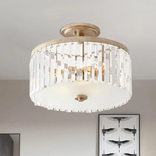 DecorBites™ DecorBites™ Gold Circle Crystal Block Semi Flush Mount with Recessed Lighting - 3 Bulbs, Simplicity for Corridors