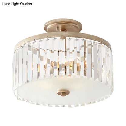 DecorBites™ DecorBites™ Gold Circle Crystal Block Semi Flush Mount with Recessed Lighting - 3 Bulbs, Simplicity for Corridors