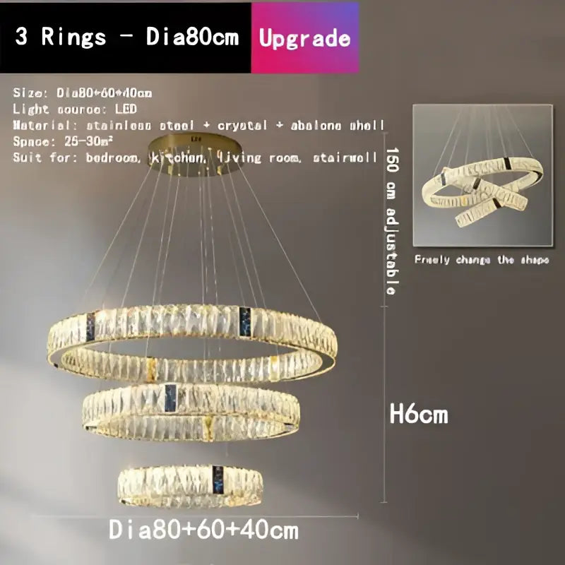 A modern gold decorbites crystal led chandelier with stainless steel frame and crystal accents for dining rooms