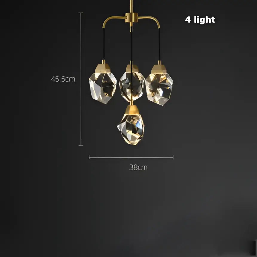 Gold circular diamond crystal stone lustre chandelier with four faceted crystal pendants for dining room lighting