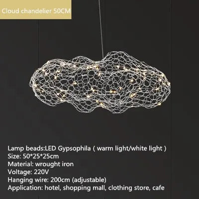 Gold Cloud Pendant Lights for Home and Restaurant - Dia 50cm / White lampshade / Warm White - Chandelier