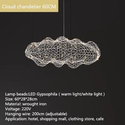 Gold Cloud Pendant Lights for Home and Restaurant - Dia 60cm / White lampshade / Warm White - Chandelier
