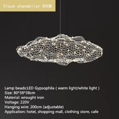 Gold Cloud Pendant Lights for Home and Restaurant - Dia 80cm / White lampshade / Warm White - Chandelier