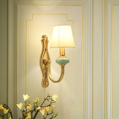 DecorBites™ DecorBites™ Gold Cone Fabric Shade Arc Arm Wall Sconce Light