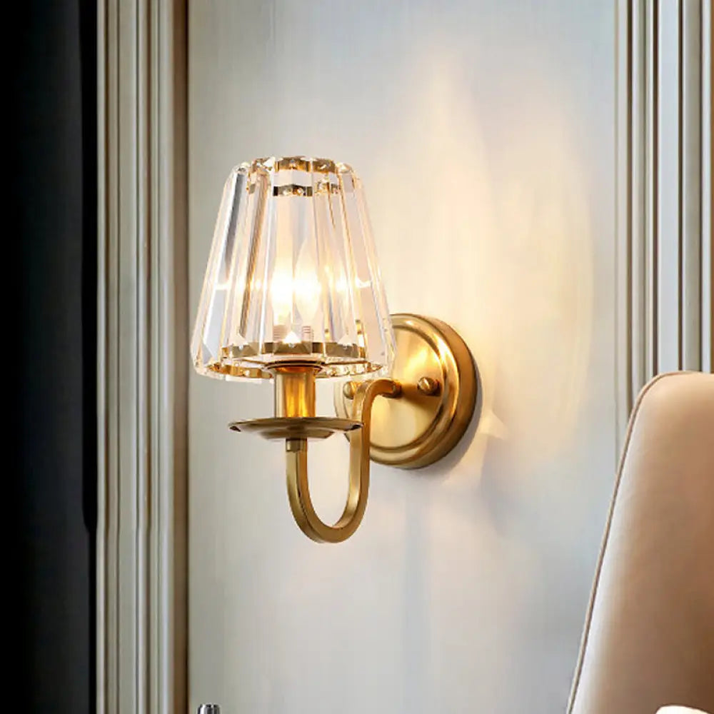 DecorBites™ DecorBites™ Gold Cone Wall Sconce with Crystal & Arched Arm