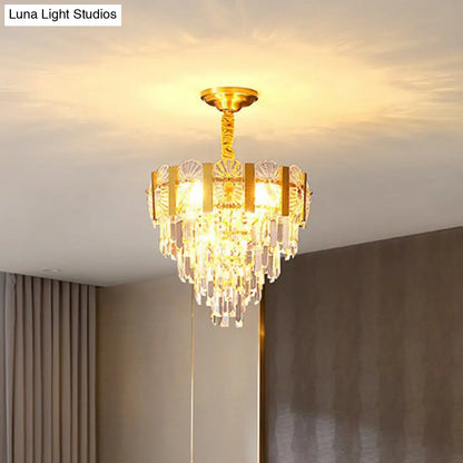 Gold Conic Crystal Chandelier - Minimalist Luxury with 6 Lights for Bedrooms