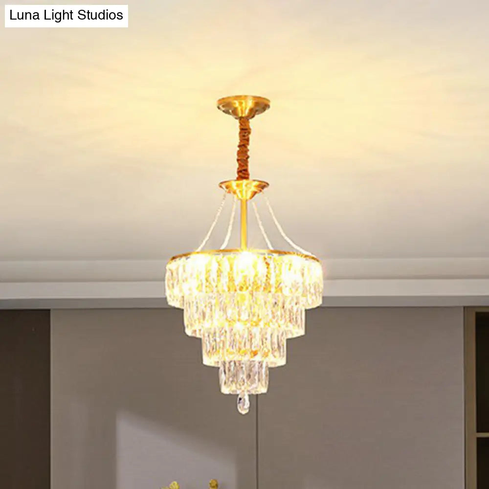 Gold Conic Crystal Chandelier - Minimalist Luxury with 6 Lights for Bedrooms