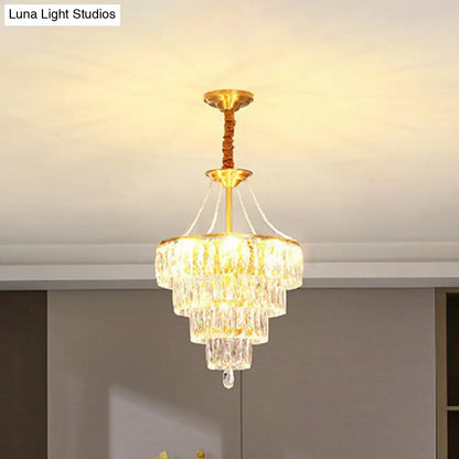 Gold Conic Crystal Chandelier - Minimalist Luxury with 6 Lights for Bedrooms