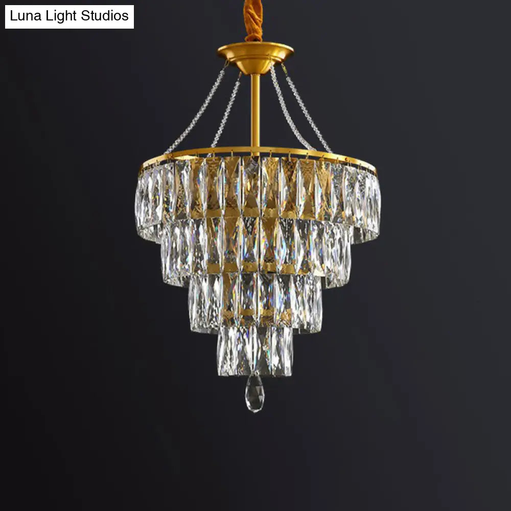 Gold Conic Crystal Chandelier - Minimalist Luxury with 6 Lights for Bedrooms