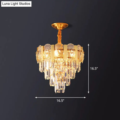 Gold Conic Crystal Chandelier - Minimalist Luxury with 6 Lights for Bedrooms