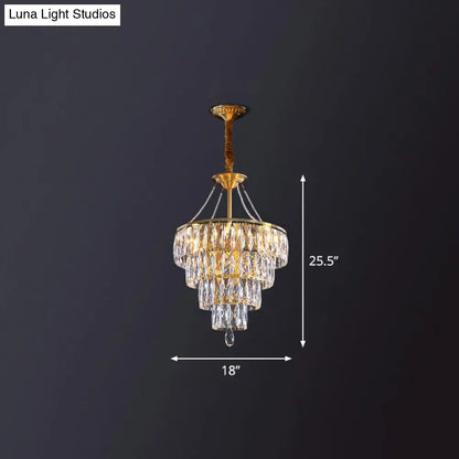 Gold Conic Crystal Chandelier - Minimalist Luxury with 6 Lights for Bedrooms