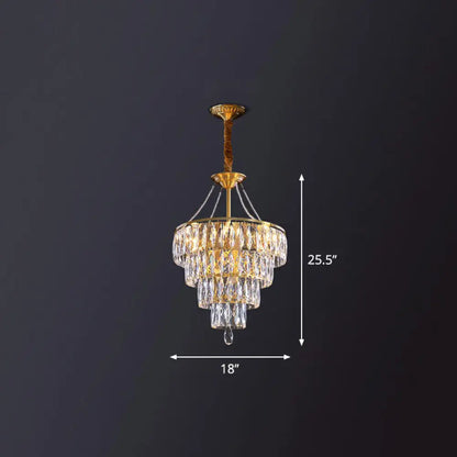 Gold Conic Crystal Chandelier - Minimalist Luxury with 6 Lights for Bedrooms