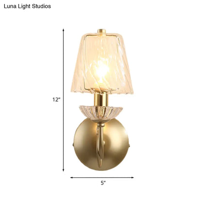 DecorBites™ Gold Conical Sconce with Clear Twisted Glass Shade - Minimalist Single Bulb Wall Light