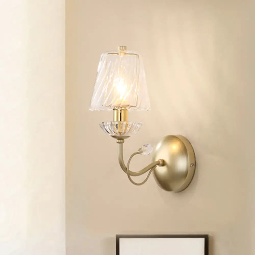 DecorBites™ Gold Conical Sconce with Clear Twisted Glass Shade - Minimalist Single Bulb Wall Light