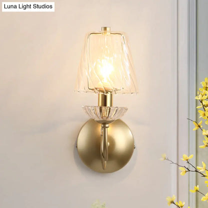 DecorBites™ Gold Conical Sconce with Clear Twisted Glass Shade - Minimalist Single Bulb Wall Light