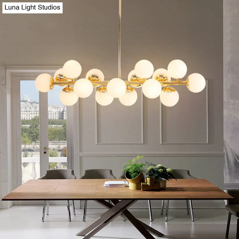 DecorBites™ Gold Contemporary Chandelier – Cream Glass Pendant Light Fixture for Dining Room