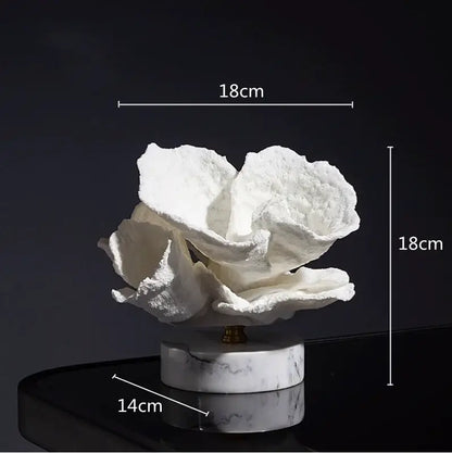 White textured coral crystal tree sculpture with marble base resin ocean figurines for living room decor